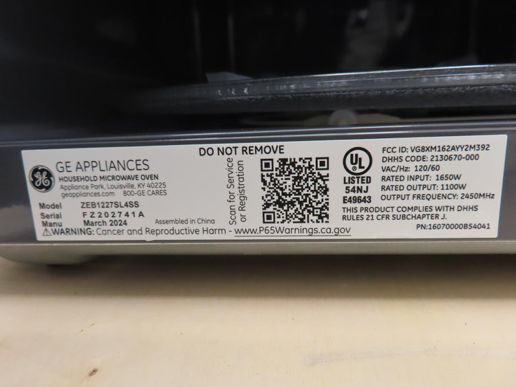 Monogram ZEB1227SLSS 2.2 Cu. Ft. Built In Microwave Black (Local Pickup Only)