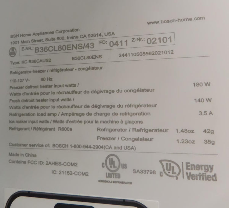 Bosch 800 Series B36CL80ENS 36" Counter Door French Door Refrigerator Pictures