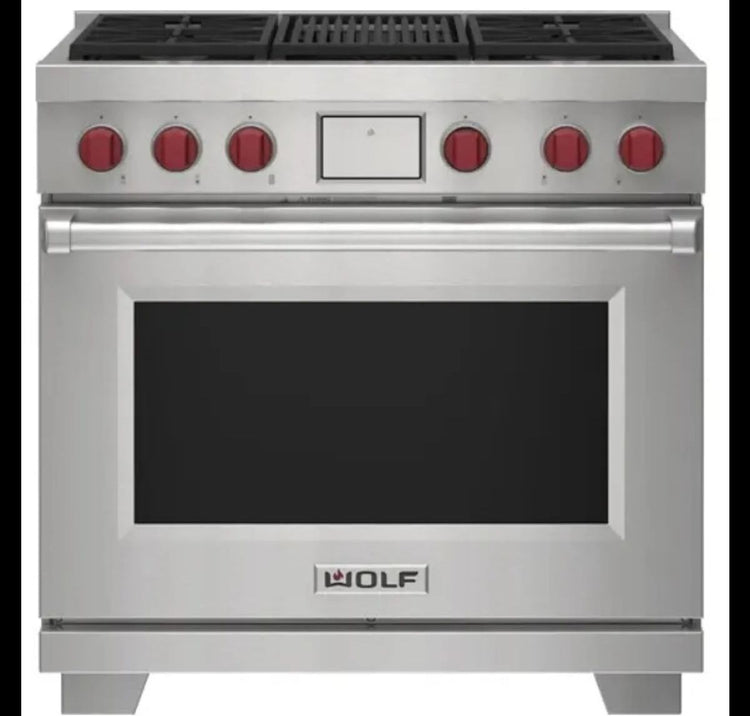 NIB Wolf M Series DF36450CSP 36" Stainless Freestanding Dual-Fuel Smart Range