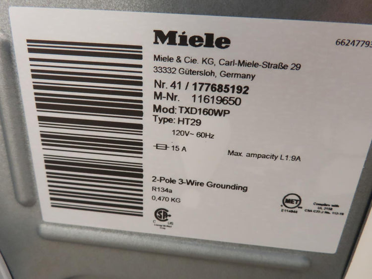 Miele 24" White Front Load Washer and Dryer Set WWD160 / TXD160WP