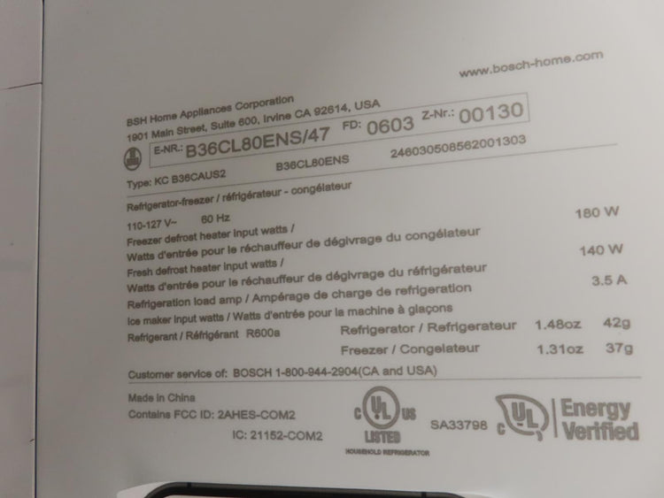 Bosch 800 Series B36CL80ENS 36" Counter Depth French Door Refrigerator S. Steel