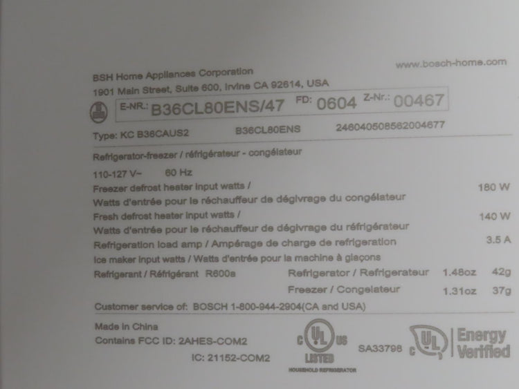 Bosch 800 Series B36CL80ENS 36" Counter Depth French Door Smart Refrigerator