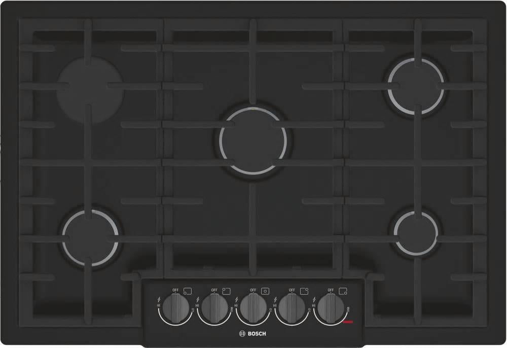 Bosch 800 Series 30" 5 Burner Red LED Black Stainless Gas Cooktop NGM8046UC
