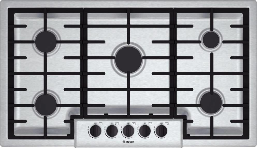 Bosch 500 Series 36" 5 Sealed Burner Stainless Re-Ignition Gas Cooktop NGM5656UC