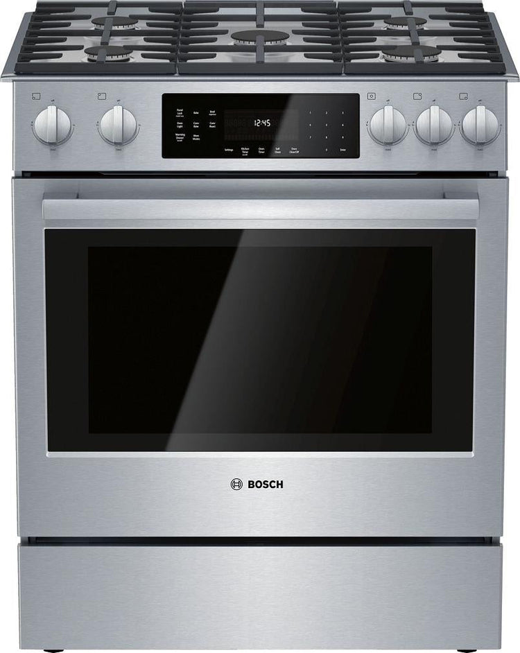 Bosch 30 Inches Slide-In Gas Range Convection Technology HGI8056UC Perfect Front