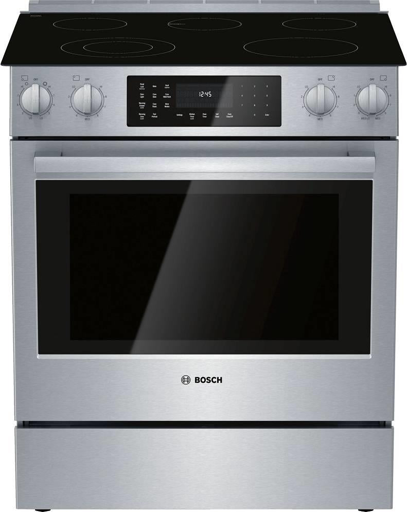 Bosch 800 Series 30" T. C. Warming Zone Slide-In Electric Range HEI8056U