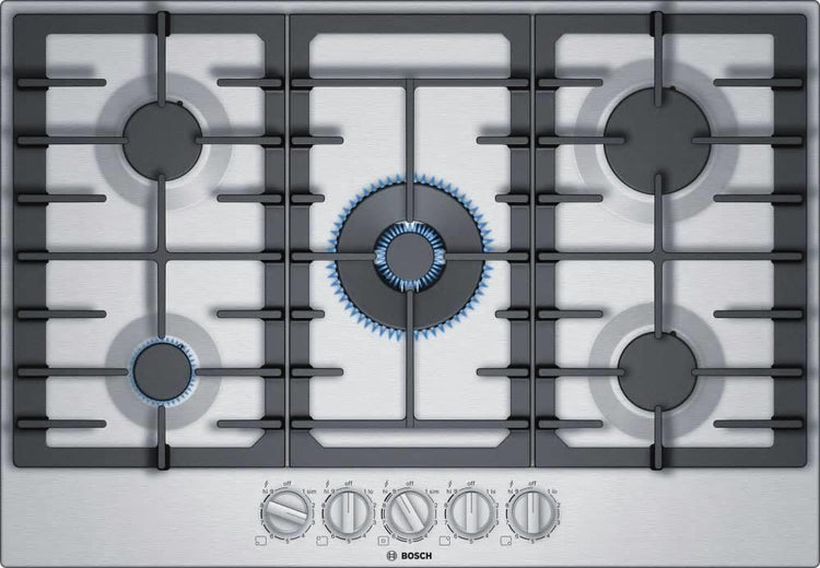 Bosch 800 Series 30" Dual Flame + OptiSim 5-Burner Gas SS Cooktop NGM8057UC