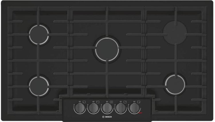 Bosch 800 Series 36 Inch Black Red LED 5 Sealed Burners Gas Cooktop NGM8646UC