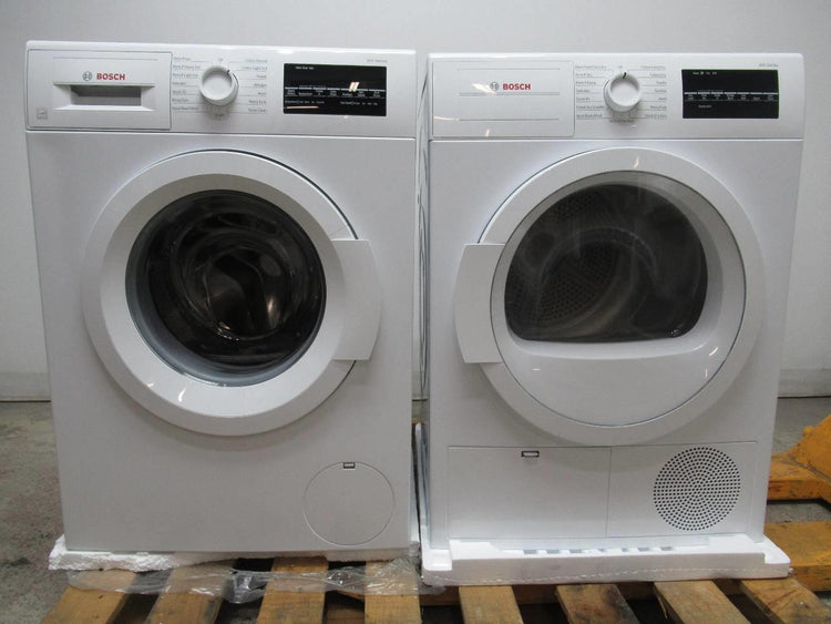 Bosch 300 Series WHT Front Load Washer + Dryer White WAT28400UC / WTG86400UC