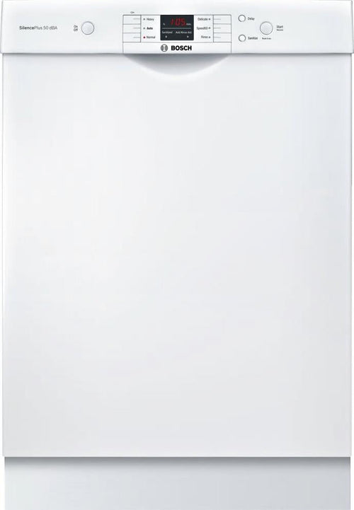 Bosch 100 Series 24 Inch 50dB White Full Console Built-In Dishwasher SHEM3AY52N