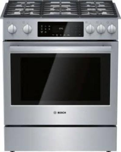 Bosch 800 Series 30" SS 9 Mode 5 Sealed Burners Slide-In Gas Range HGI8056UC