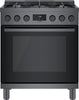 Bosch 800 Series 30" BLK Stainless 5 Sealed Burners Dual Fuel Range HDS8045U