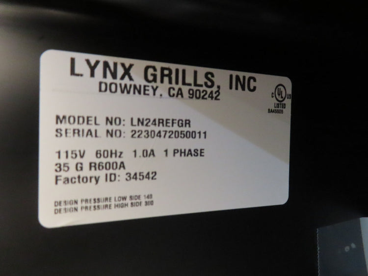 Lynx LN24REFGR 24 Inch Built-In All Refrigerator with 5.3 Cu. Ft. Capacity