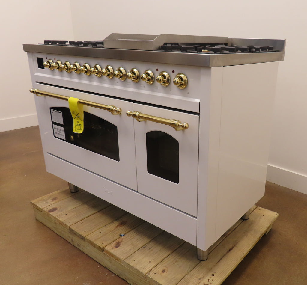 Ilve Nostalgie II Collection UP48FNMPWHG 48 Inch Freestanding Dual Fuel Range