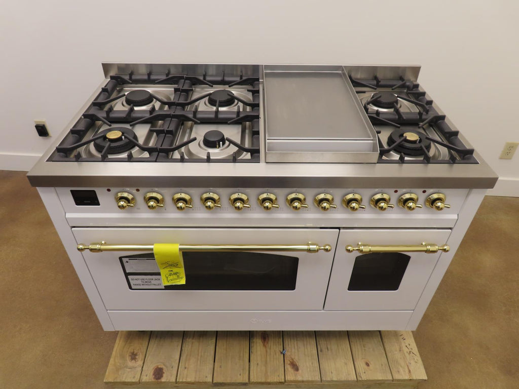 Ilve Nostalgie II Collection UP48FNMPWHG 48 Inch Freestanding Dual Fuel Range