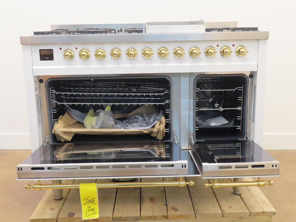 Ilve Nostalgie II Collection UP48FNMPWHG 48 Inch Freestanding Dual Fuel Range