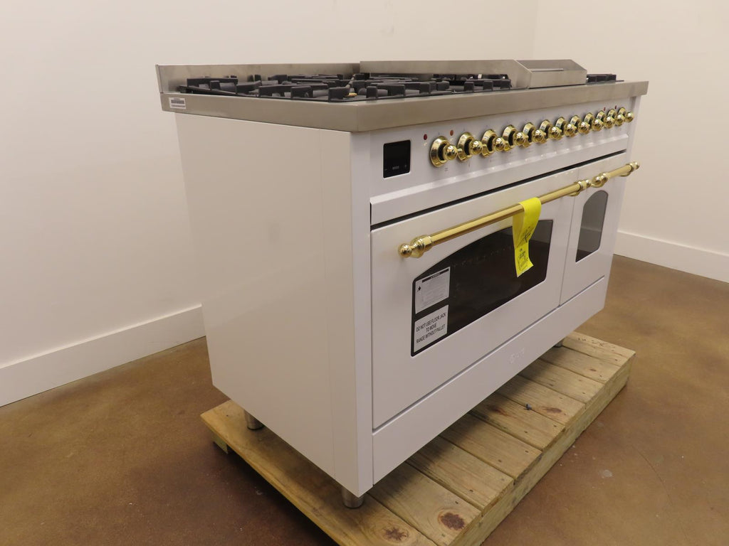 Ilve Nostalgie II Collection UP48FNMPWHG 48 Inch Freestanding Dual Fuel Range