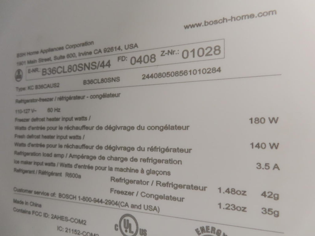 Bosch 800 Series B36CL80SNS 36" French Door Counter Depth S. Steel Refrigerator