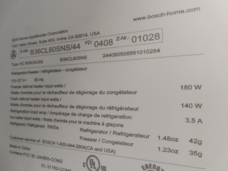 Bosch 800 Series B36CL80SNS 36" French Door Counter Depth S. Steel Refrigerator