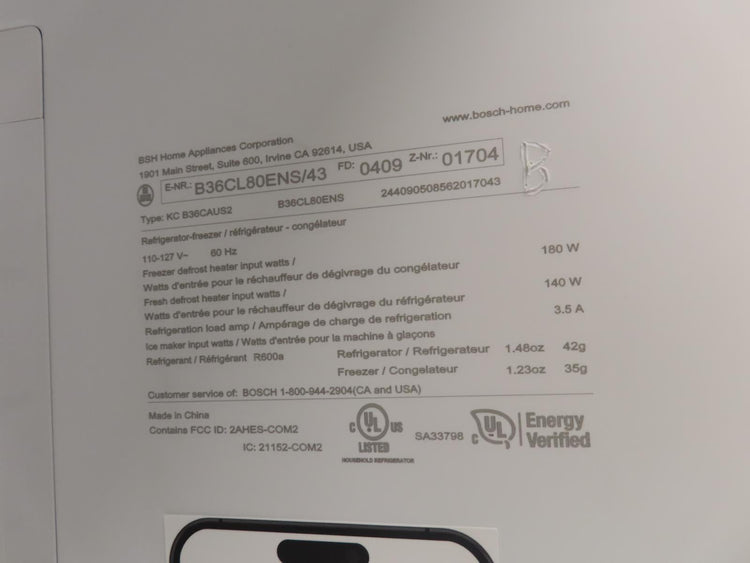 Bosch 800 Series B36CL80ENS 36" Counter Door French Door Refrigerator S. Steel