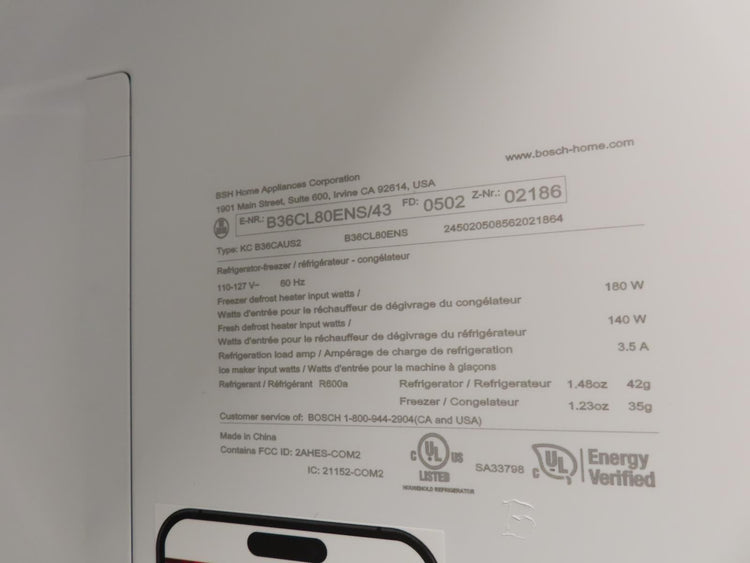 Bosch 800 Series B36CL80ENS 36" Counter Depth French Door Refrigerator S. Steel