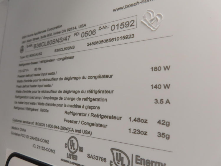 Bosch 800 Series B36CL80SNS 36" French Door Counter Depth Refrigerator