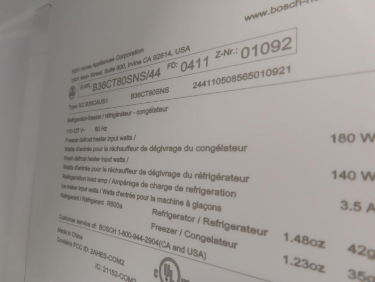 Bosch 800 Series B36CT80SNS 36 Inch Smart Counter Depth French Door Refrigerator