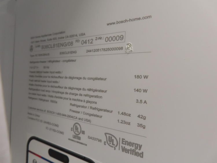 Bosch 800 Series B36CL81ENG 36" Freestanding French Door Smart Refrigerator