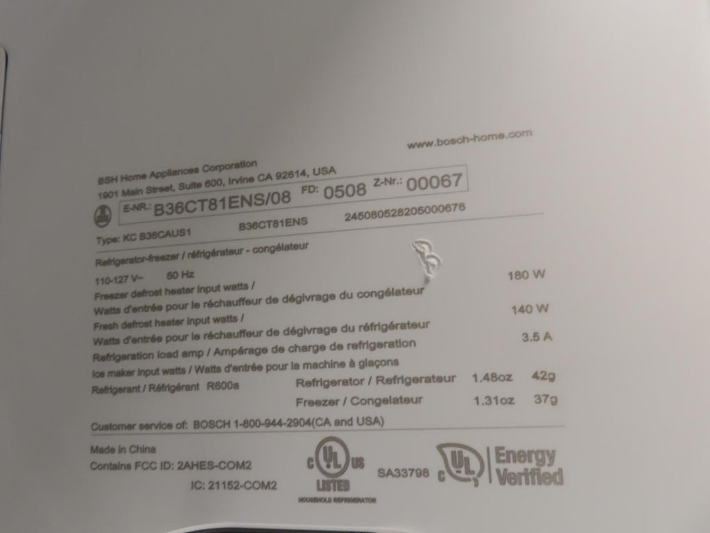 Bosch 800 Series B36CT81ENS 36" Smart French Door Bottom Mount Refrigerator Pics