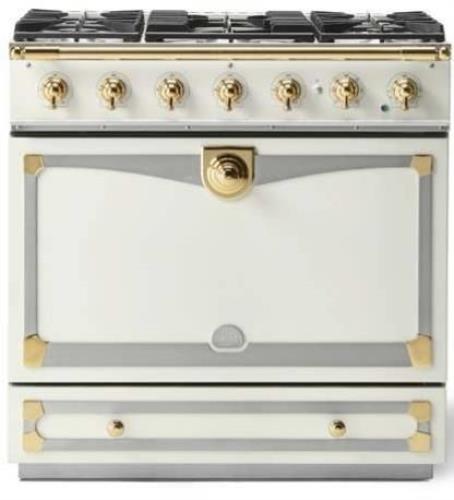NIB La Cornue CornuFe 90 C9WF 36" Dual Fuel Pure White With Brass Accents Range