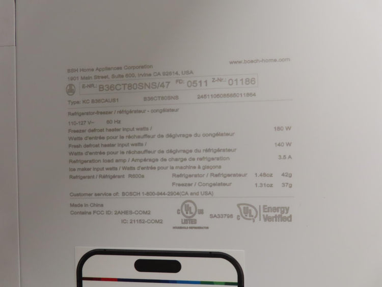 Bosch 800 Series B36CT80SNS 36 Inch Smart Counter Depth French Door Refrigerator