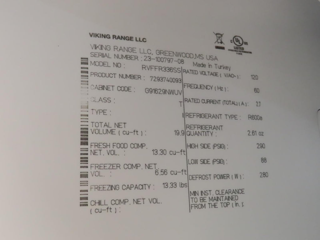 Viking 3 Series RVFFR336SS 36" Counter Depth French Door Refrigerator Pictures