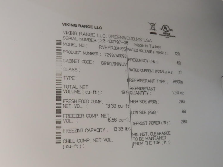Viking 3 Series RVFFR336SS 36" Counter Depth French Door Refrigerator Pictures