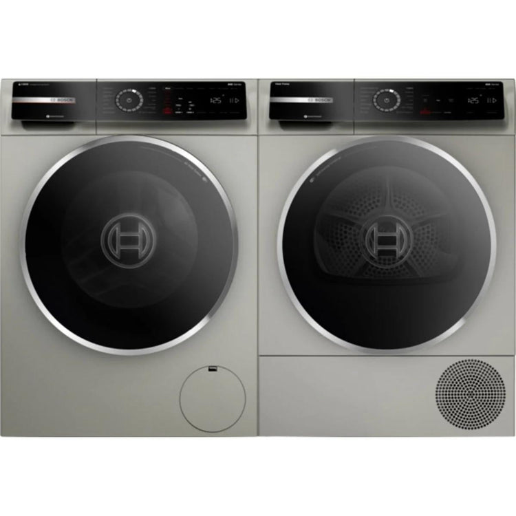 Bosch 800 Series WGB246AXUC / WQB245AXUC Front 24" Grey Load Washer Dryer Set
