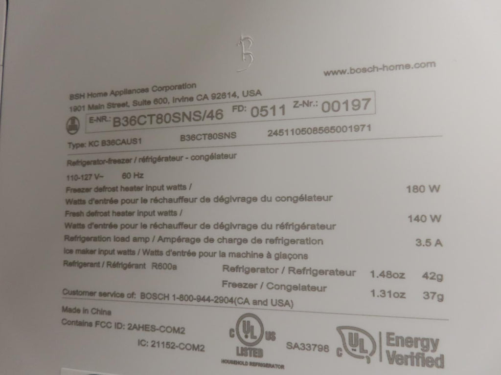 Bosch 800 Series B36CT80SNS 36" Smart Counter Depth French Door Refrigerator Pic