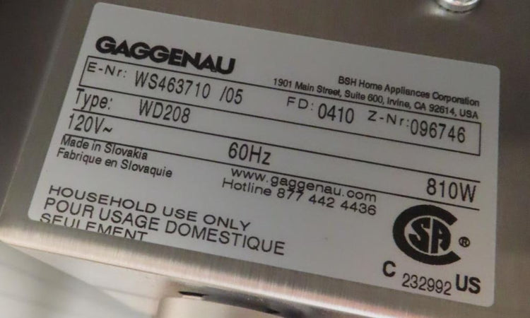 Gaggenau 400 Series WS463710 24" Warming Drawer With 2Year Manufacturer Warranty
