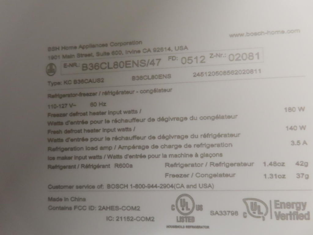 Bosch 800 Series B36CL80ENS 36" Counter Depth French Door Refrigerator S.Steel