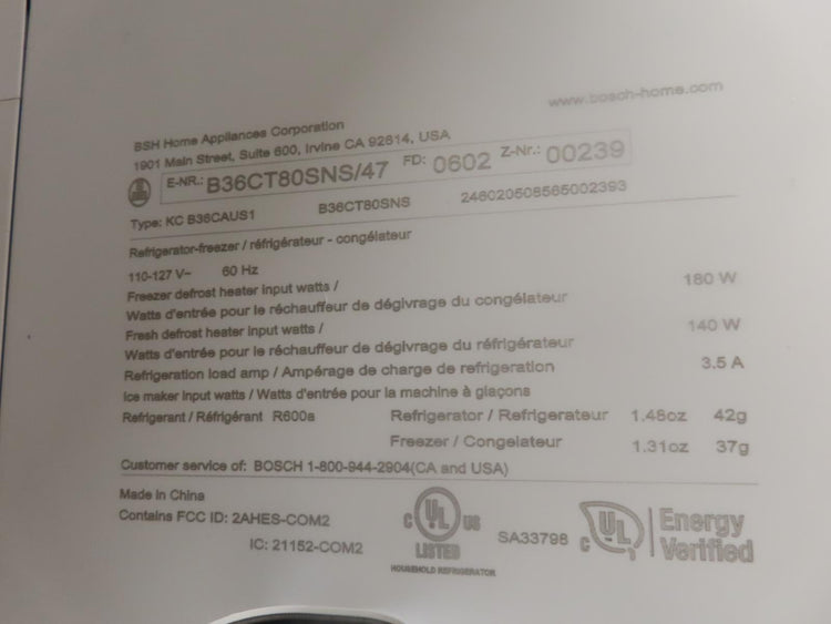 Bosch 800 Series B36CT80SNS 36" Smart Counter Depth French Door Refrigerator IMG