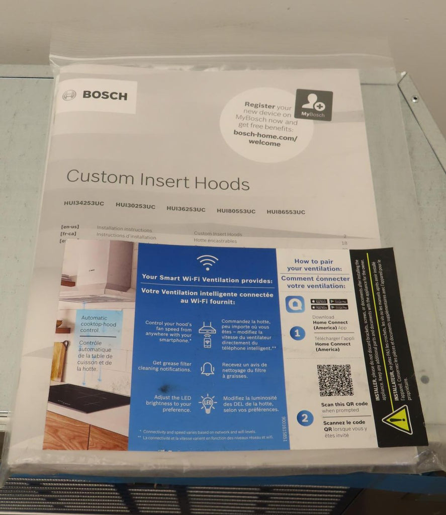 Bosch 800 Series HUI86553UC 36 Inch Custom Insert Smart Range Hood Pics