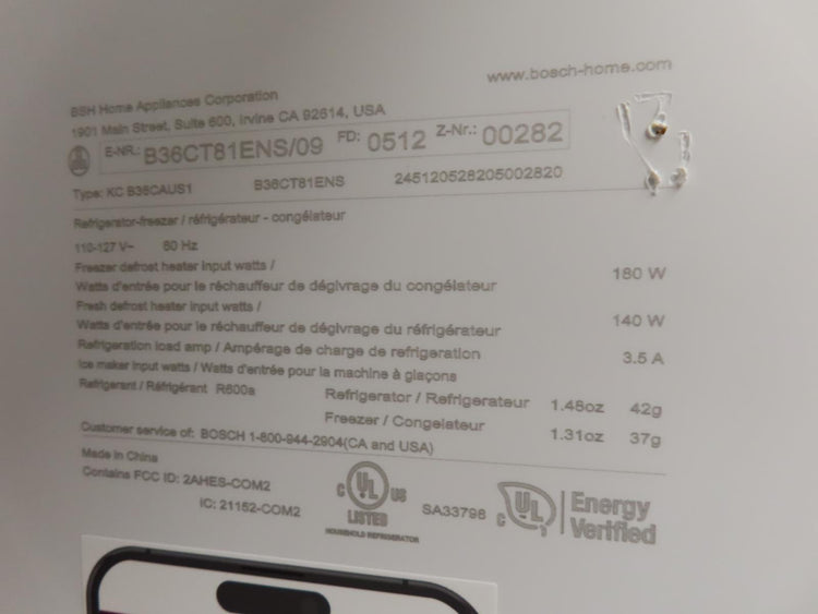 Bosch 800 Series B36CT81ENS 36" Smart French Door Bottom Mount Refrigerator
