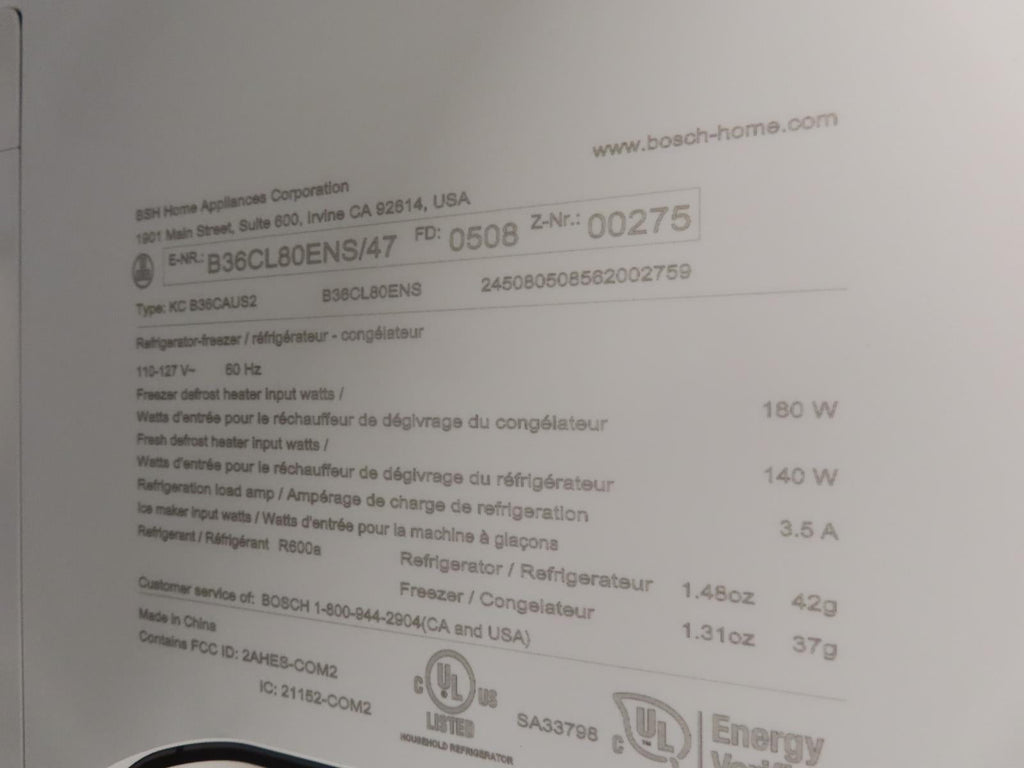 Bosch 800 Series B36CL80ENS 36" Counter Depth French Door Smart Refrigerator