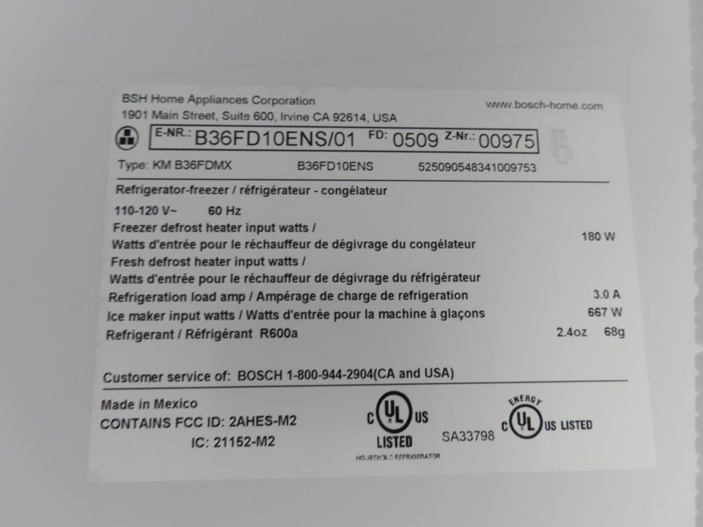 Bosch 100 Series B36FD10ENS 36" Freestanding French Door Smart Refrigerator IMGS