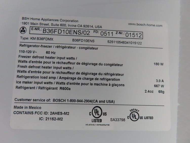 Bosch 100 Series B36FD10ENS 36" Freestanding French Door Smart Refrigerator