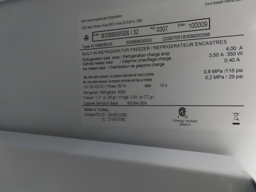 Bosch Benchmark Series B30BB935SS 30" BuiltIn Bottom Mount Refrigerator Pictures