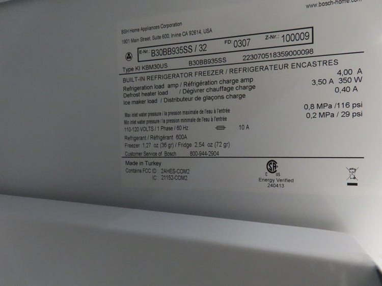 Bosch Benchmark Series B30BB935SS 30" BuiltIn Bottom Mount Refrigerator Pictures