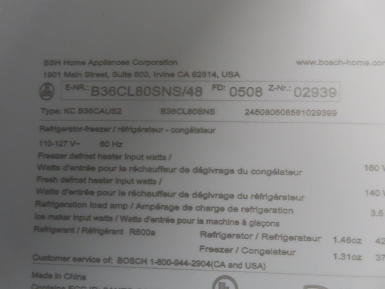 Bosch 800 Series B36CL80SNS 36" French Door Counter Depth Smart Refrigerator Pic