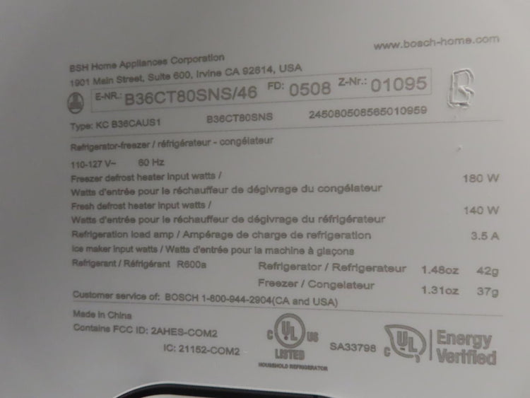 Bosch 800 Series B36CT80SNS 36" Smart Counter Depth French Door Refrigerator Pic